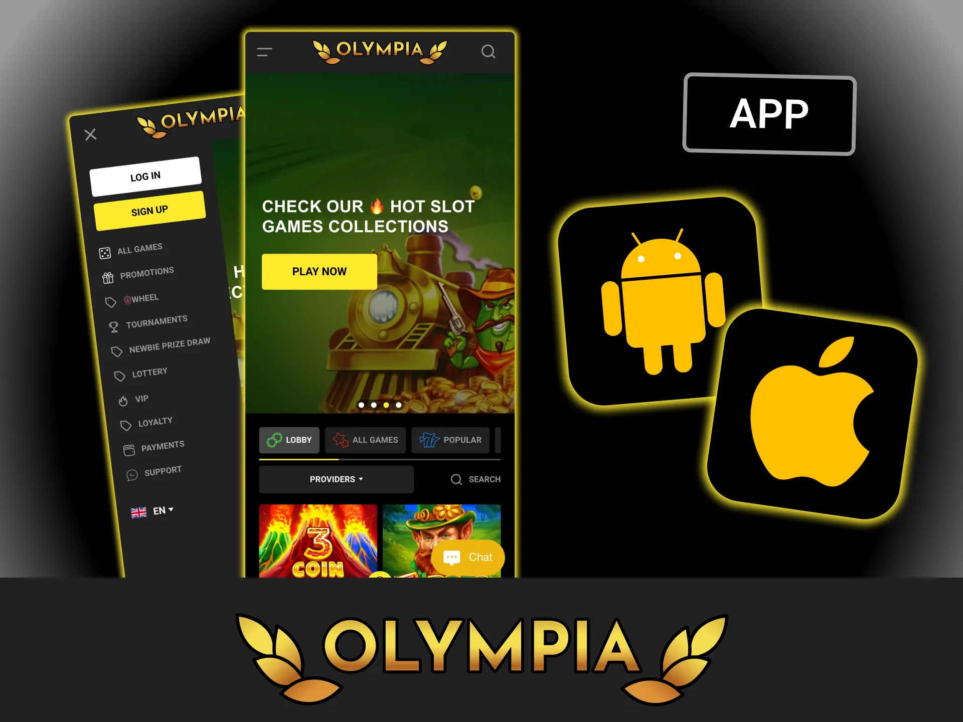 Open the adaptive mobile website version from your smartphone or tablet at Olympia casino.