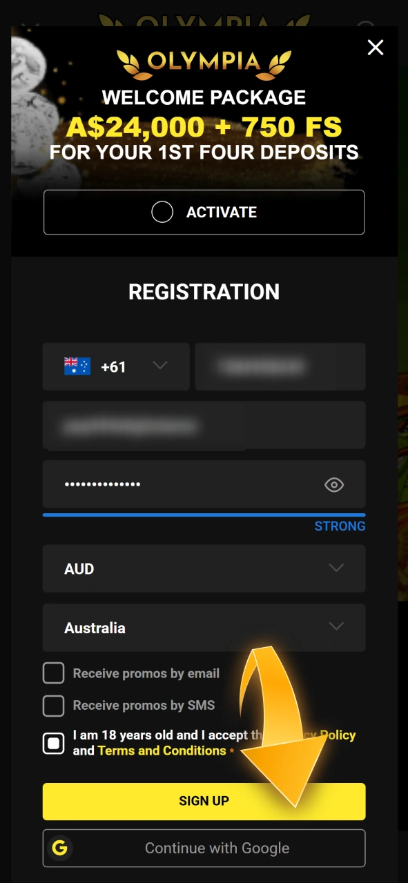 Create your new player account via the Olympia Android app right now.