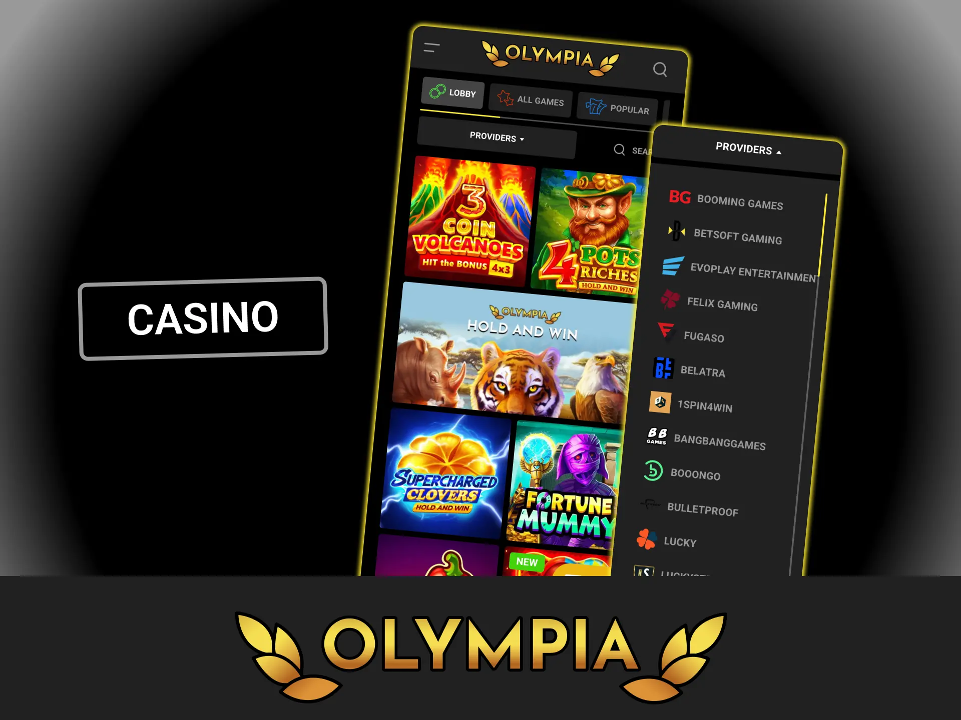 Open your regular mobile browser and play premium casino games at Olympia casino.