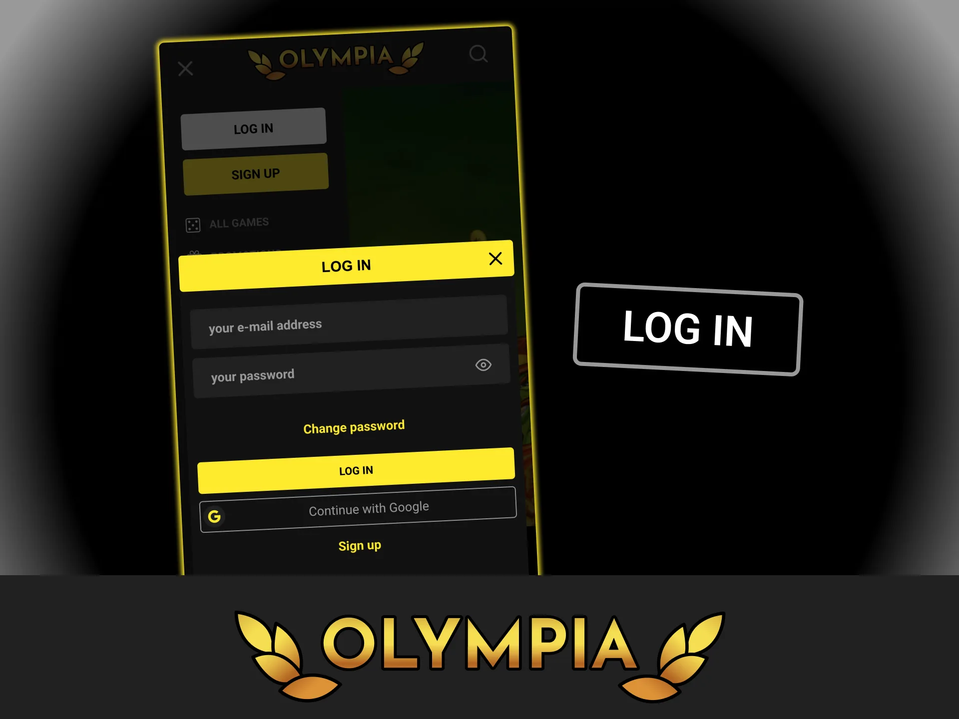 Open your mobile browser, complete your account authorization and log in to Olympia.