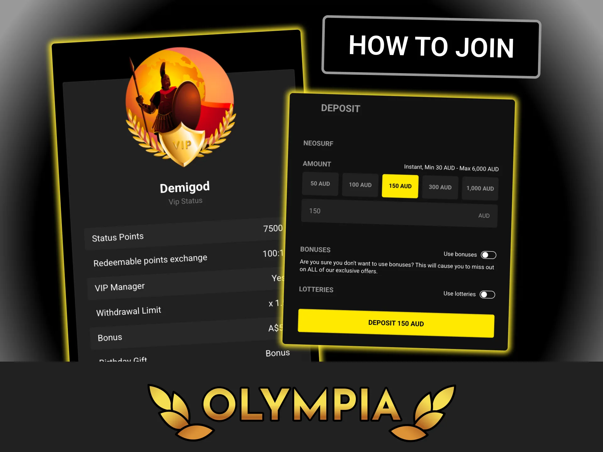 Learn how to join the VIP club and complete simple steps at Olympia casino.