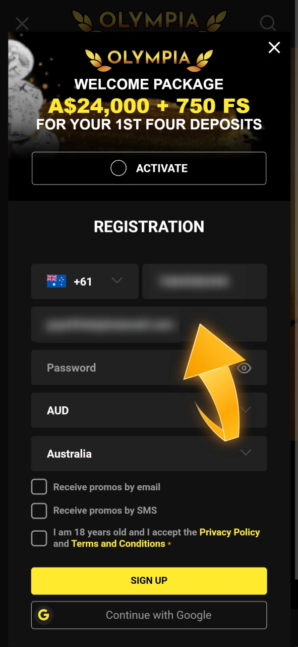 Enter your registered email address in the Olympia form to access your portal.