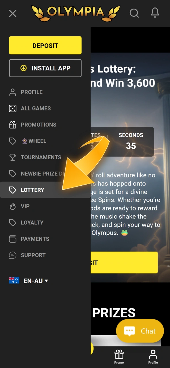 Head over to the lottery tab on the Olympia platform and choose your draw.