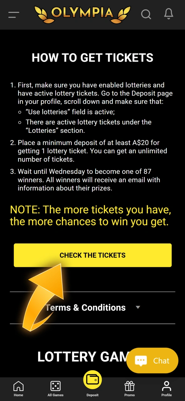 Check the countdown clock and get ready for the big weekly lottery draw at Olympia.