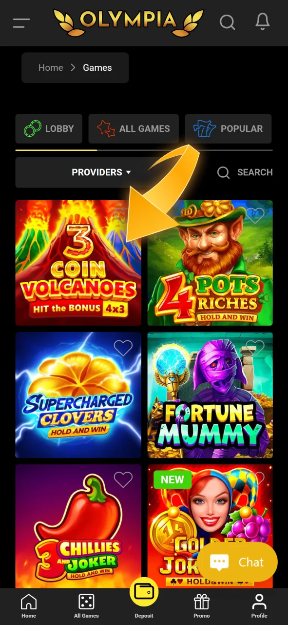 Browse our extensive games lobby and pick your winning casino title at Olympia.