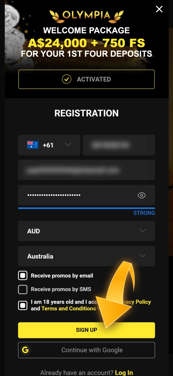 Fill out the quick registration form and join Olympia casino in just a few clicks.