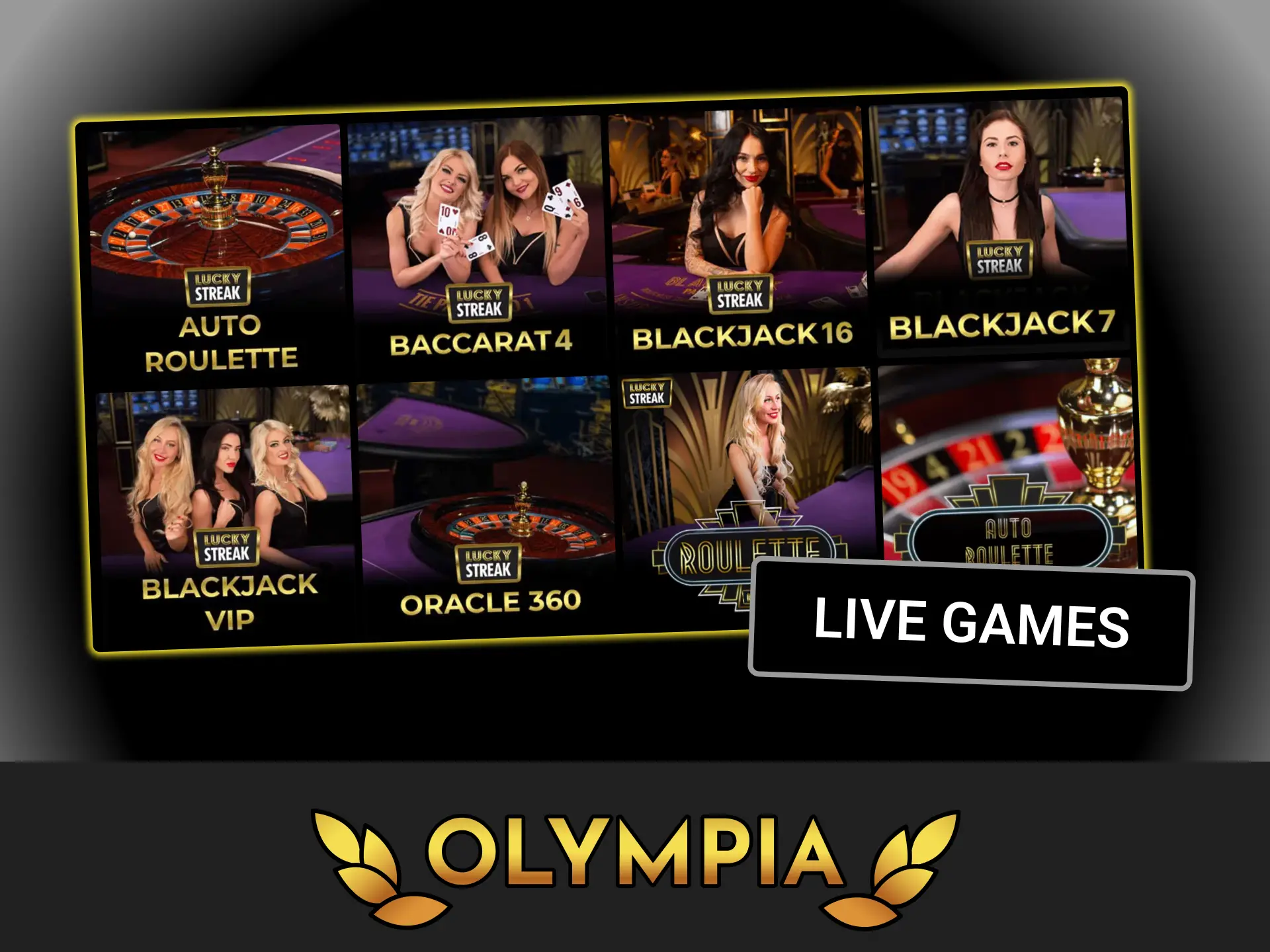 Join real time casino streams, play with professional dealers and win at Olympia casino.