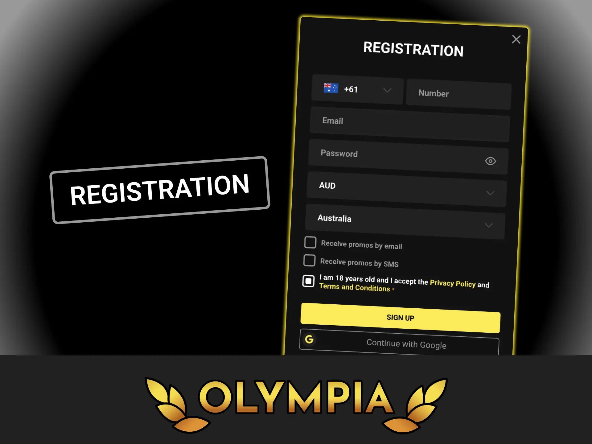 Open the sign up form, register your account in a few minutes and join Olympia casino.