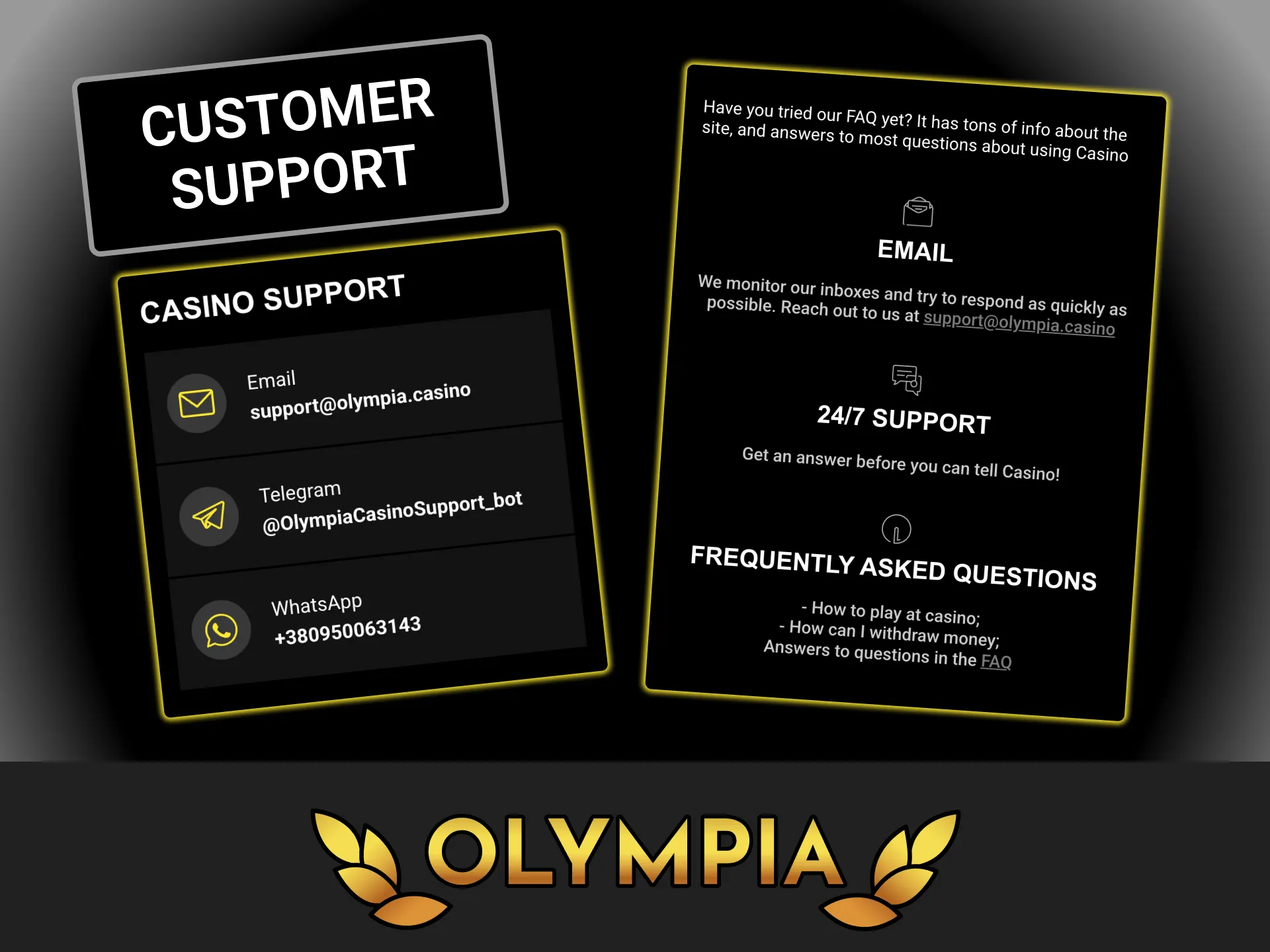 Explore active contact methods and get professional assistance from the support team at Olympia casino.