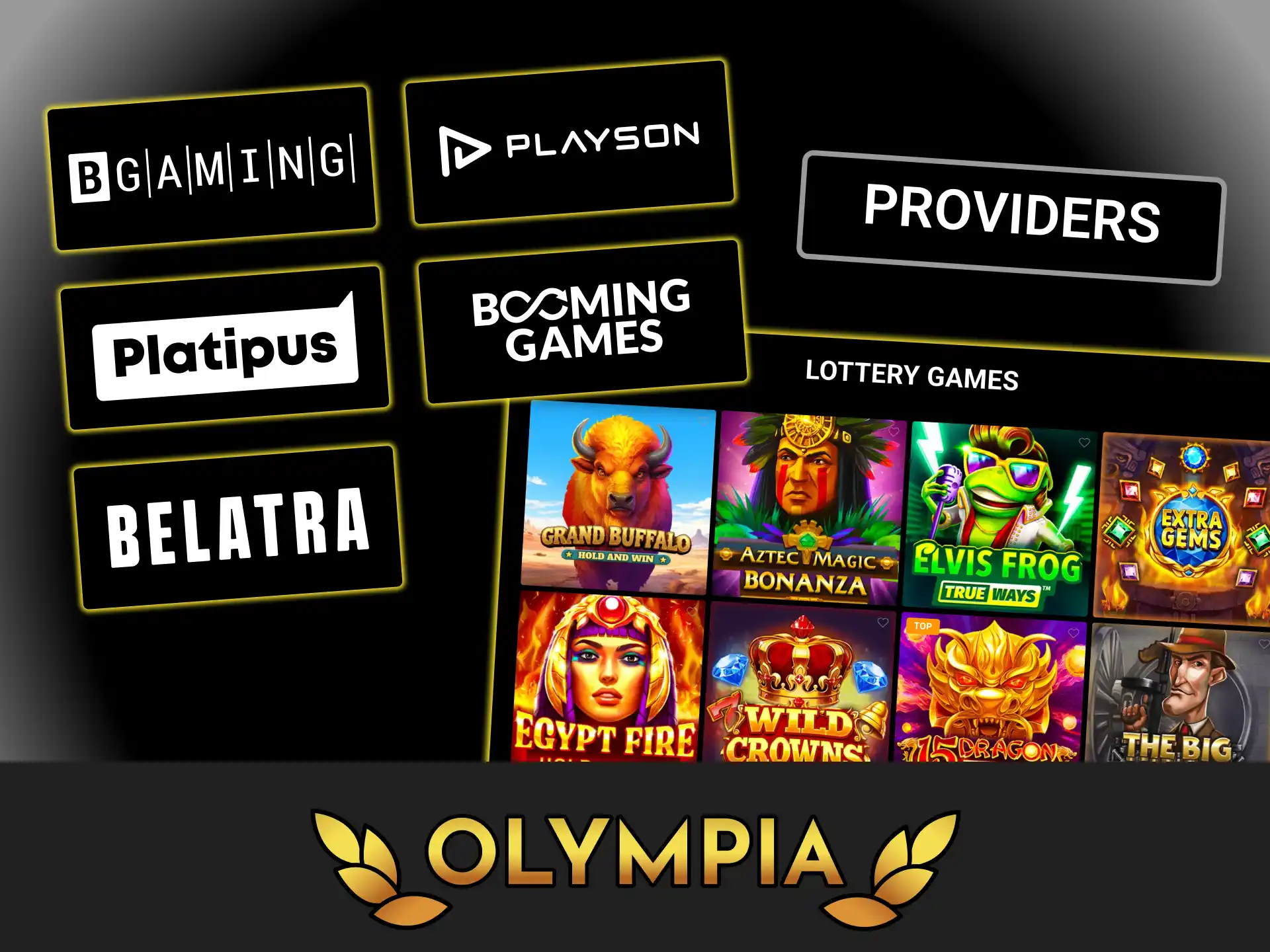 Discover top lottery games providers and choose well known casino studios at Olympia casino.