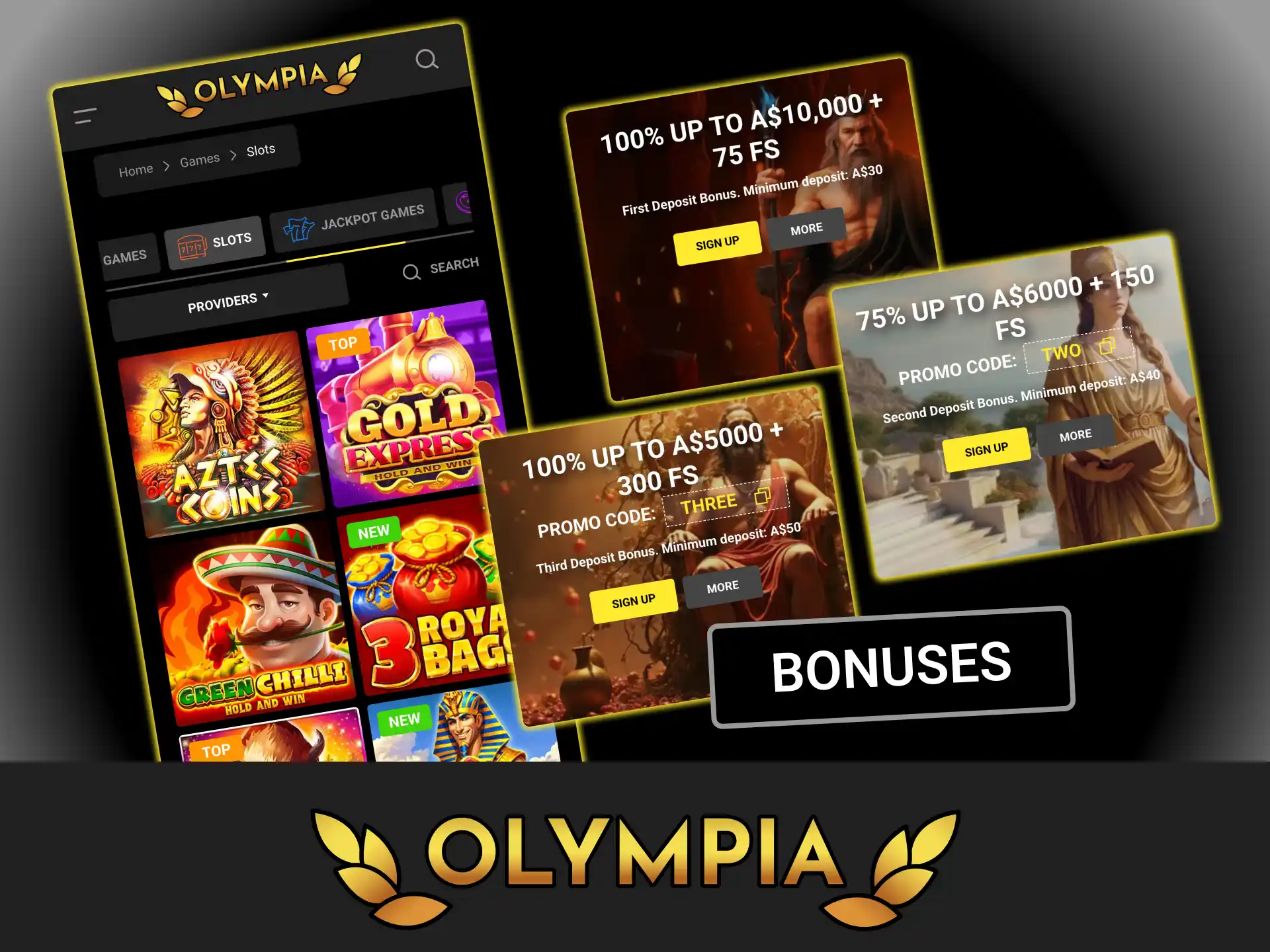 Activate generous bonuses for slots and start profitable pokies sessions at Olympia casino.