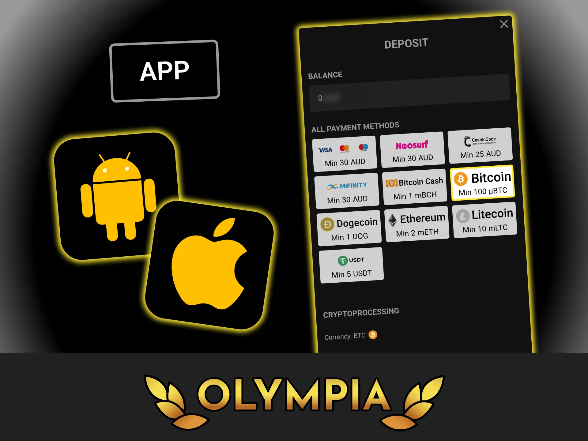 Open the mobile browser version and make an easy deposit at Olympia casino.
