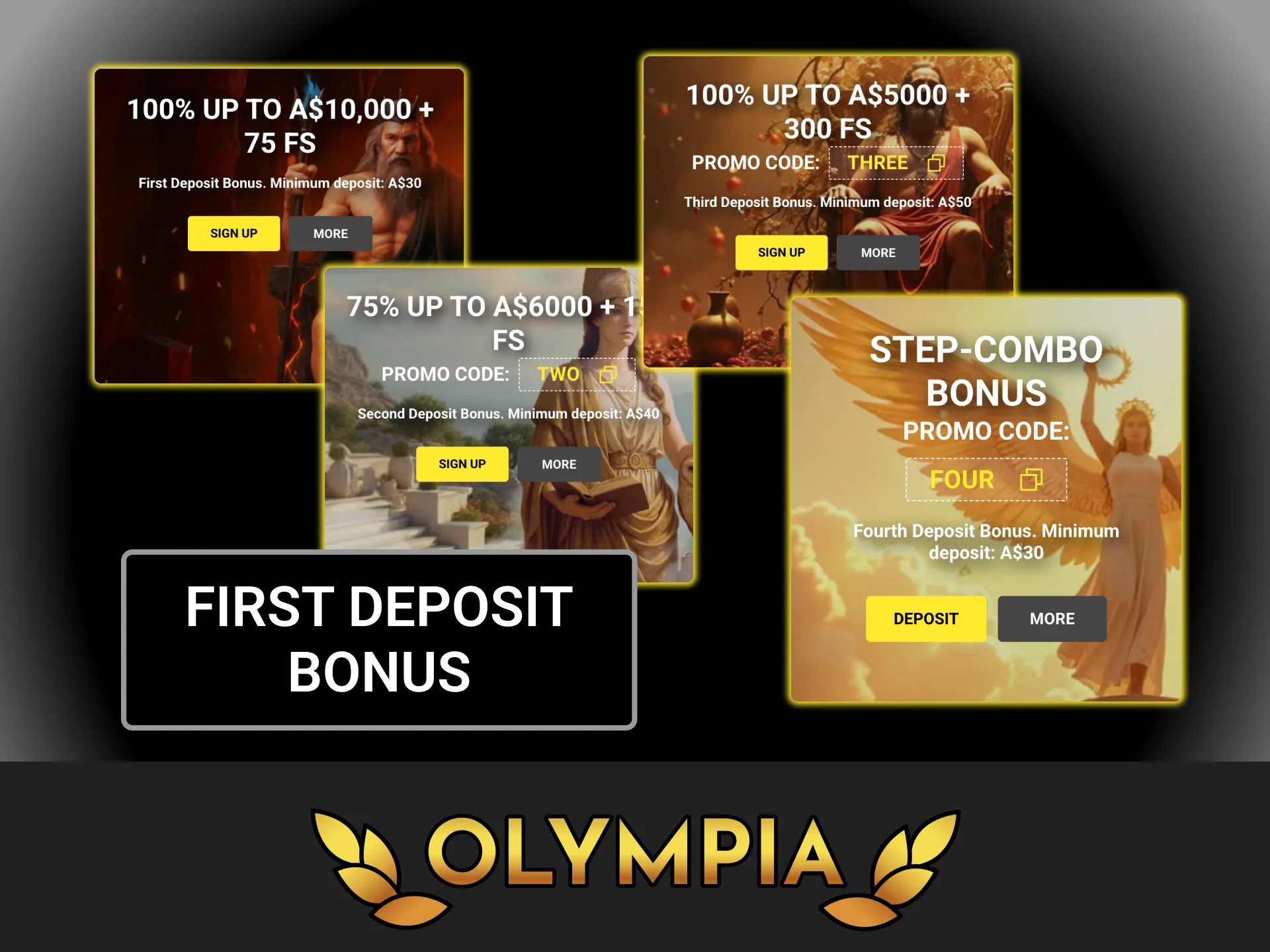 Claim your welcome rewards and activate your first deposit bonus at Olympia casino.