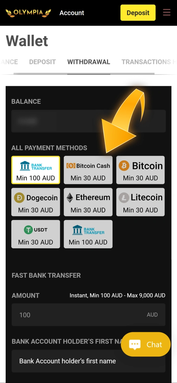 Choose your trusted withdrawal method to transfer your Olympia winnings safely.