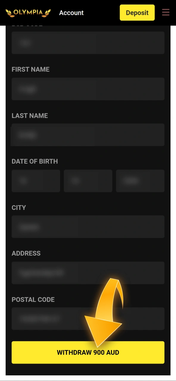Confirm your payout request on the Olympia withdrawal tab for rapid processing.