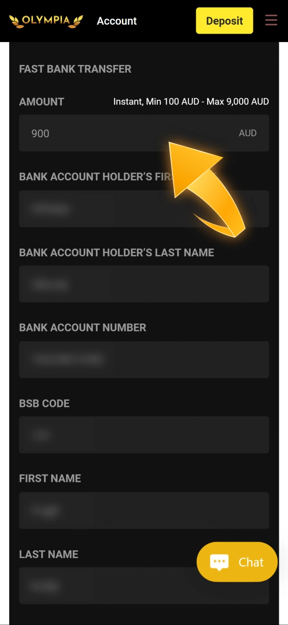 Input the exact cash amount you want to withdraw from your Olympia balance.