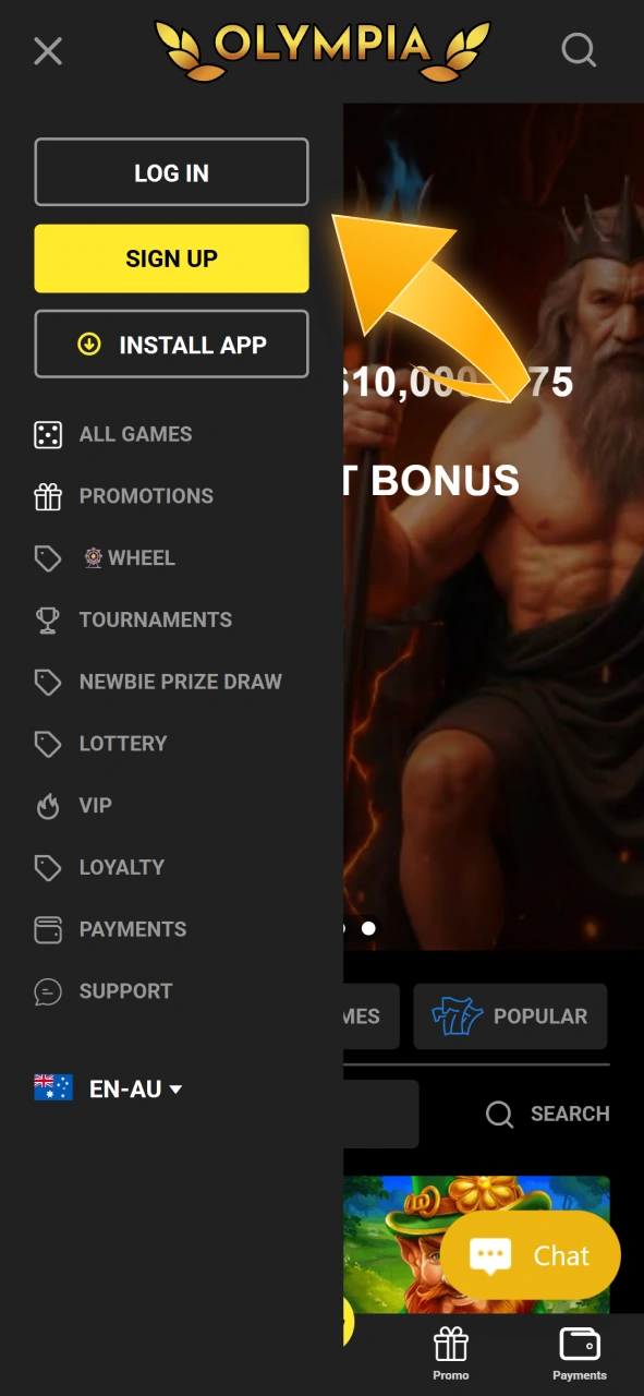 Register or log in to your account to play unforgettable slot games at Olympia Casino.